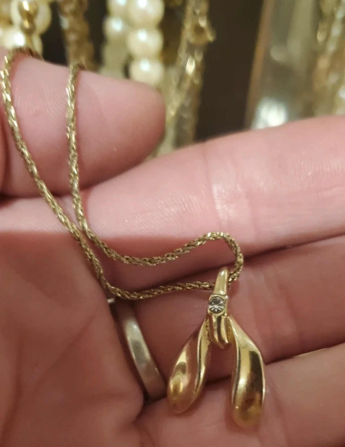 Gold Mistletoe Necklace with Small Gem
