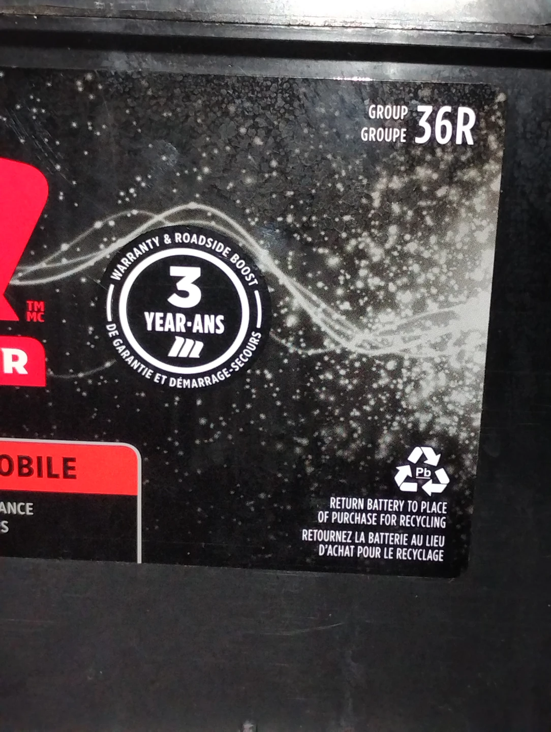 Motomaster Automotive Battery Group 36Rcar battery used