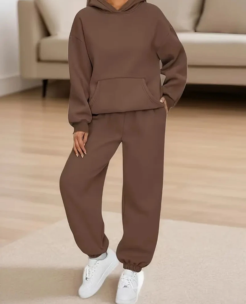 Brown Hoodie and Sweatpants Set - Size L