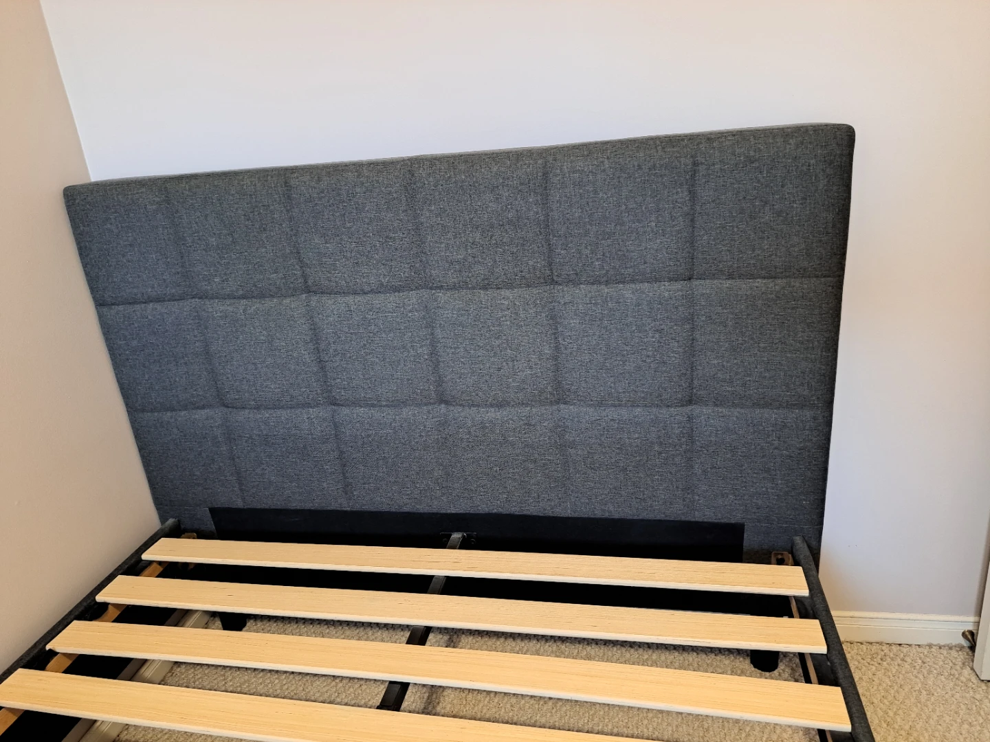 Grey Upholstered Double Bed Frame with Headboard - photo 2