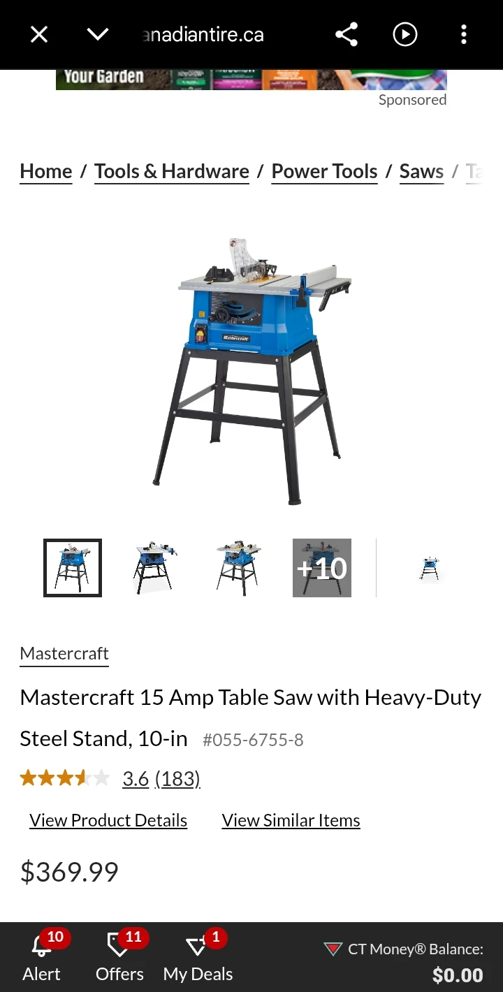 Mastercraft 15Amp 10-in Table Saw with Stand