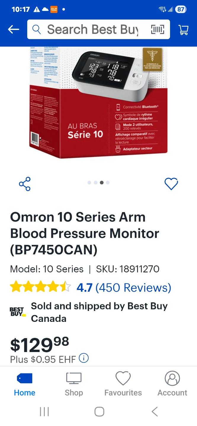 Omron 10 Series Arm Blood Pressure Monitor (BP7450CAN)