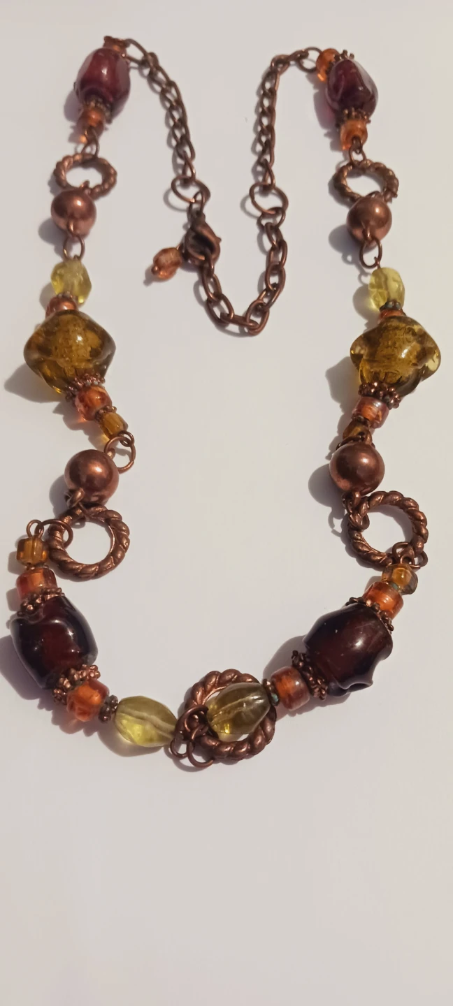Artisan Art Glass with Copper Accents Beaded Necklace