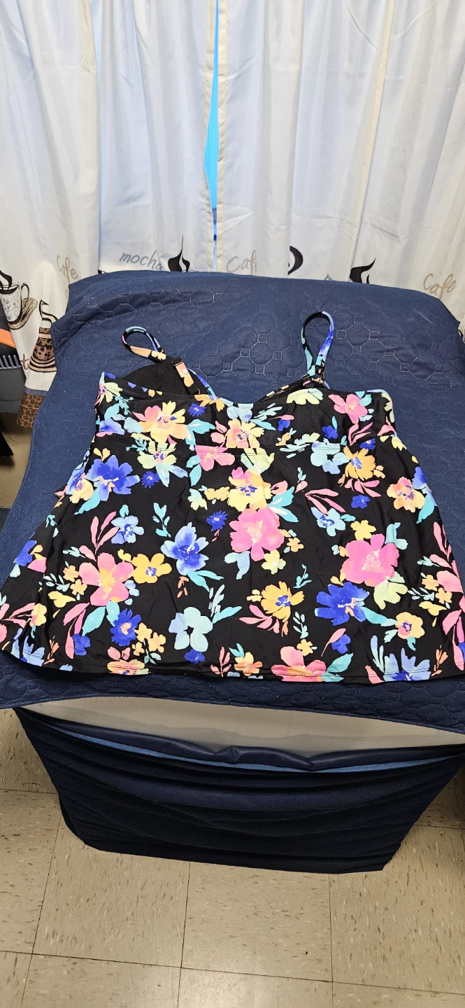 Black Floral Print Swim Top with Ruffle Skirt Swim Bottom - photo 4