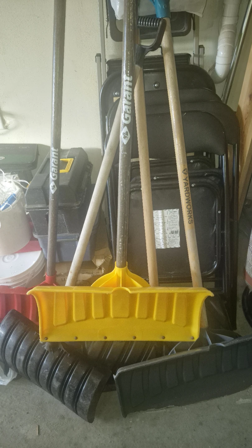 Garant Snow Pusher and Yardworks Shovel