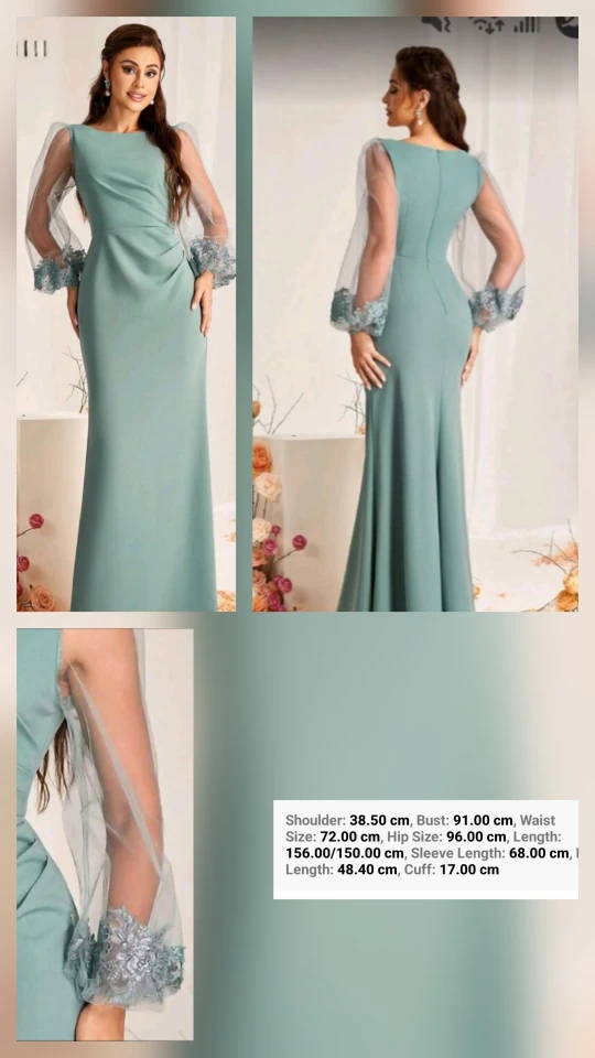 Brand new mint Green Formal Dress with Sheer Sleeves