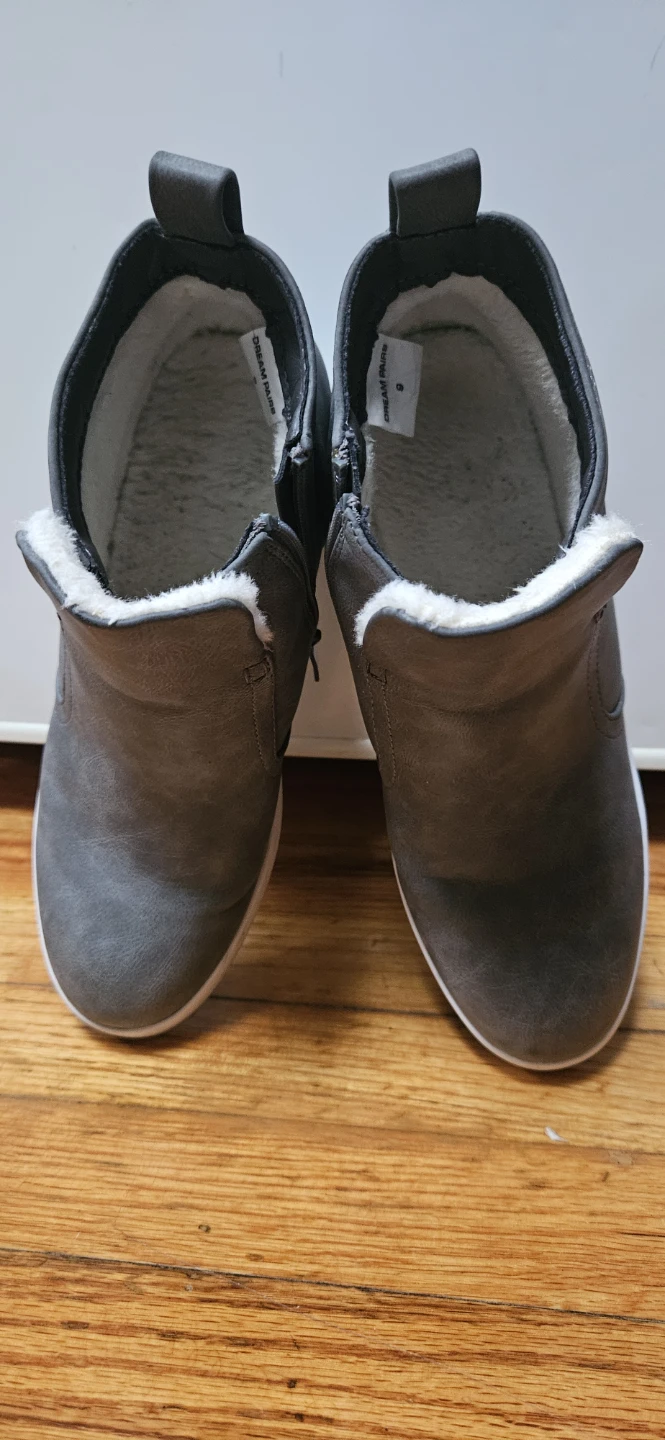 Dream Pairs Gray Faux Leather Fur Lined Wedge Ankle Boots Size 9 - photo 3