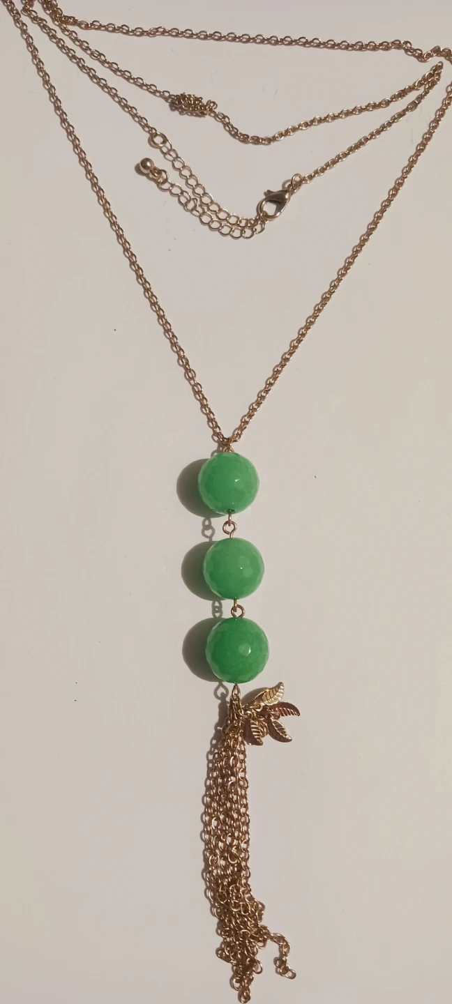Gold Tone Green Stones Beaded Necklace with Tassel - photo 2