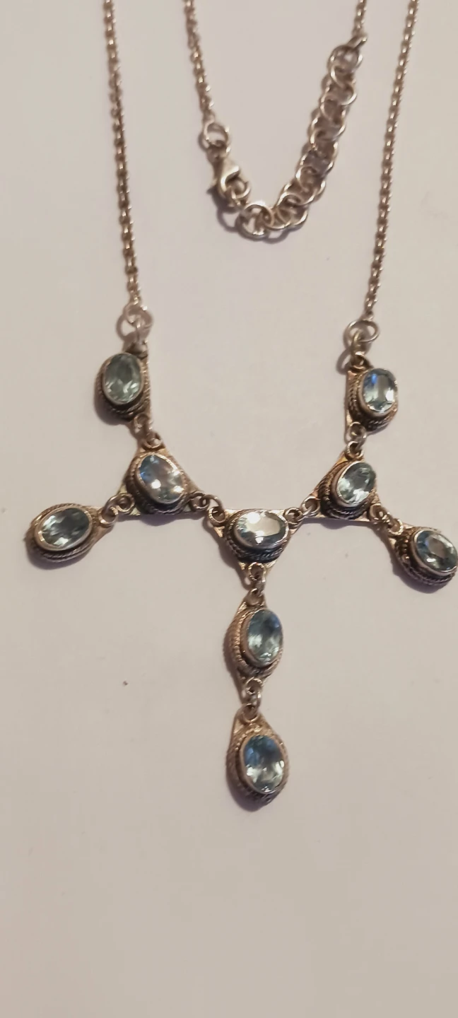 Sterling Silver 925 Blue Topaz Gemstone Necklace - photo 2