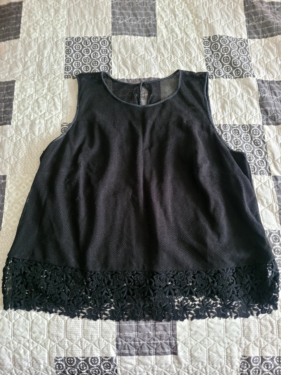 INC International Concepts Black Lace Trim Tank Top 24W