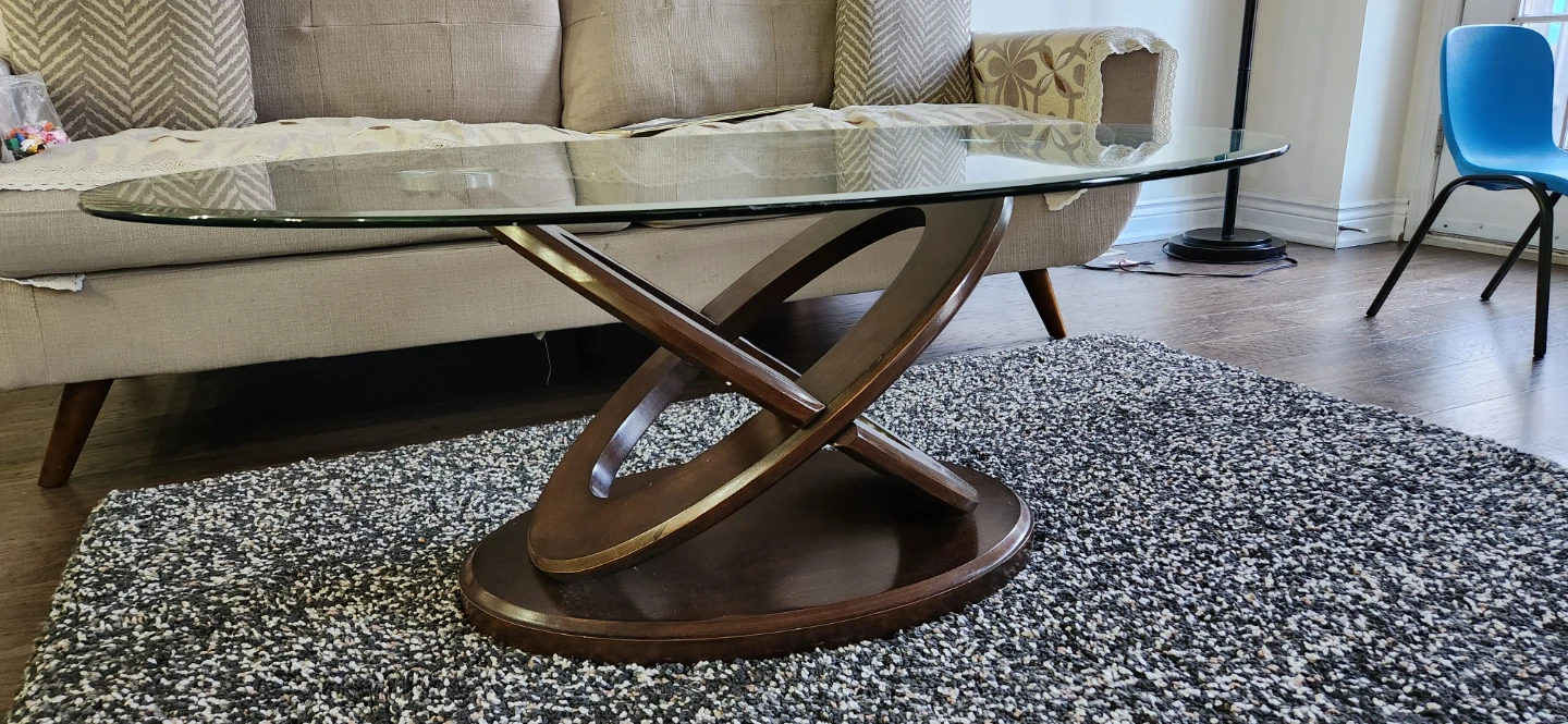 Oval Glass Top Coffee Table with Wood Base