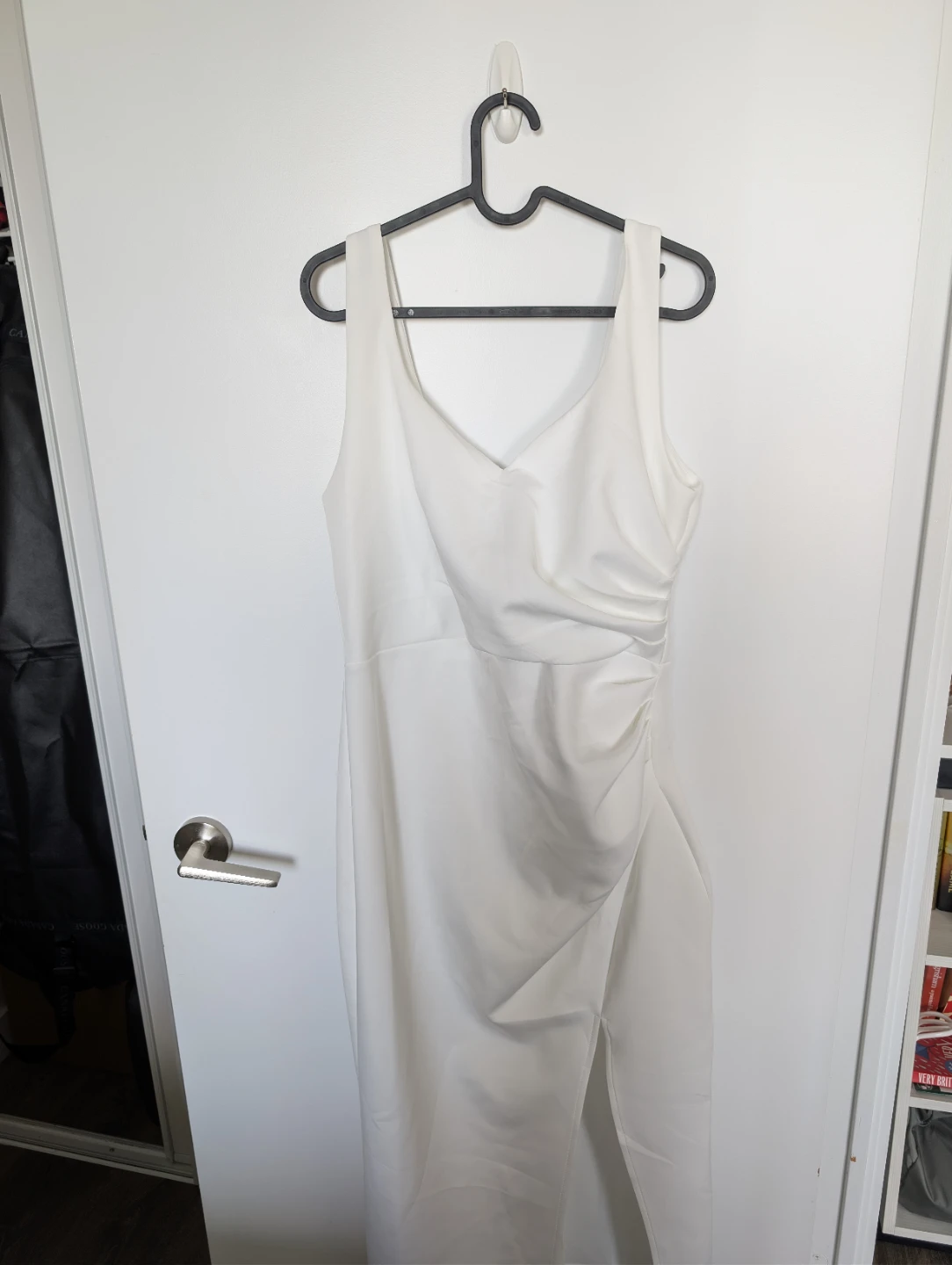 White Ruched Midi Dress