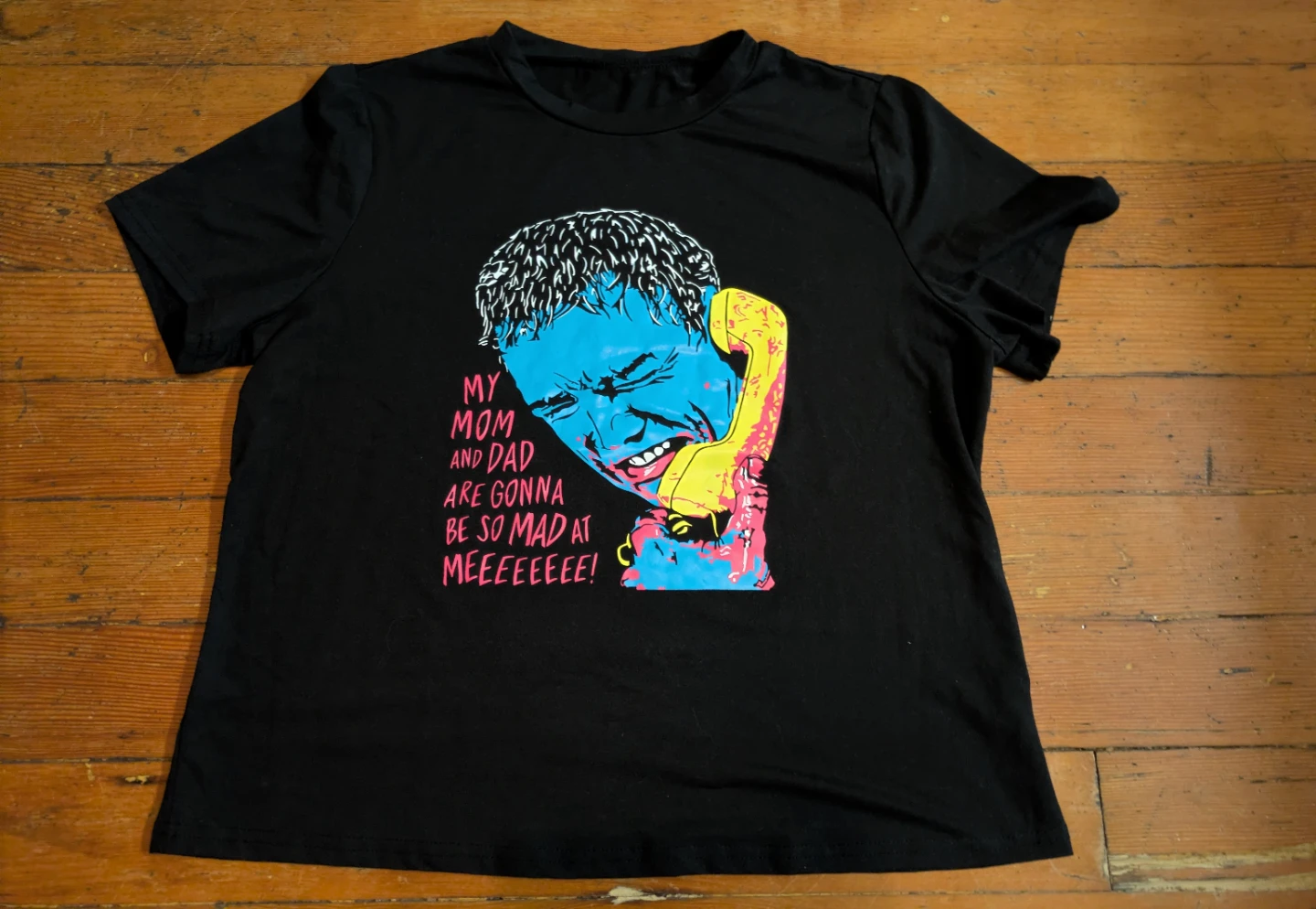 Black Graphic T-Shirt with Scream Movie Quote