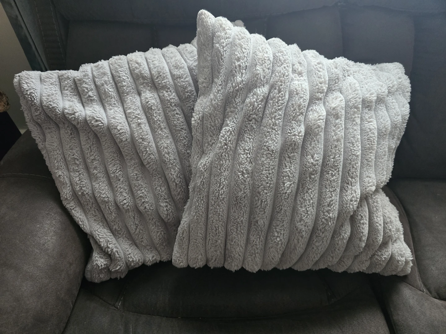 Light Grey Plush Throw Pillow Set