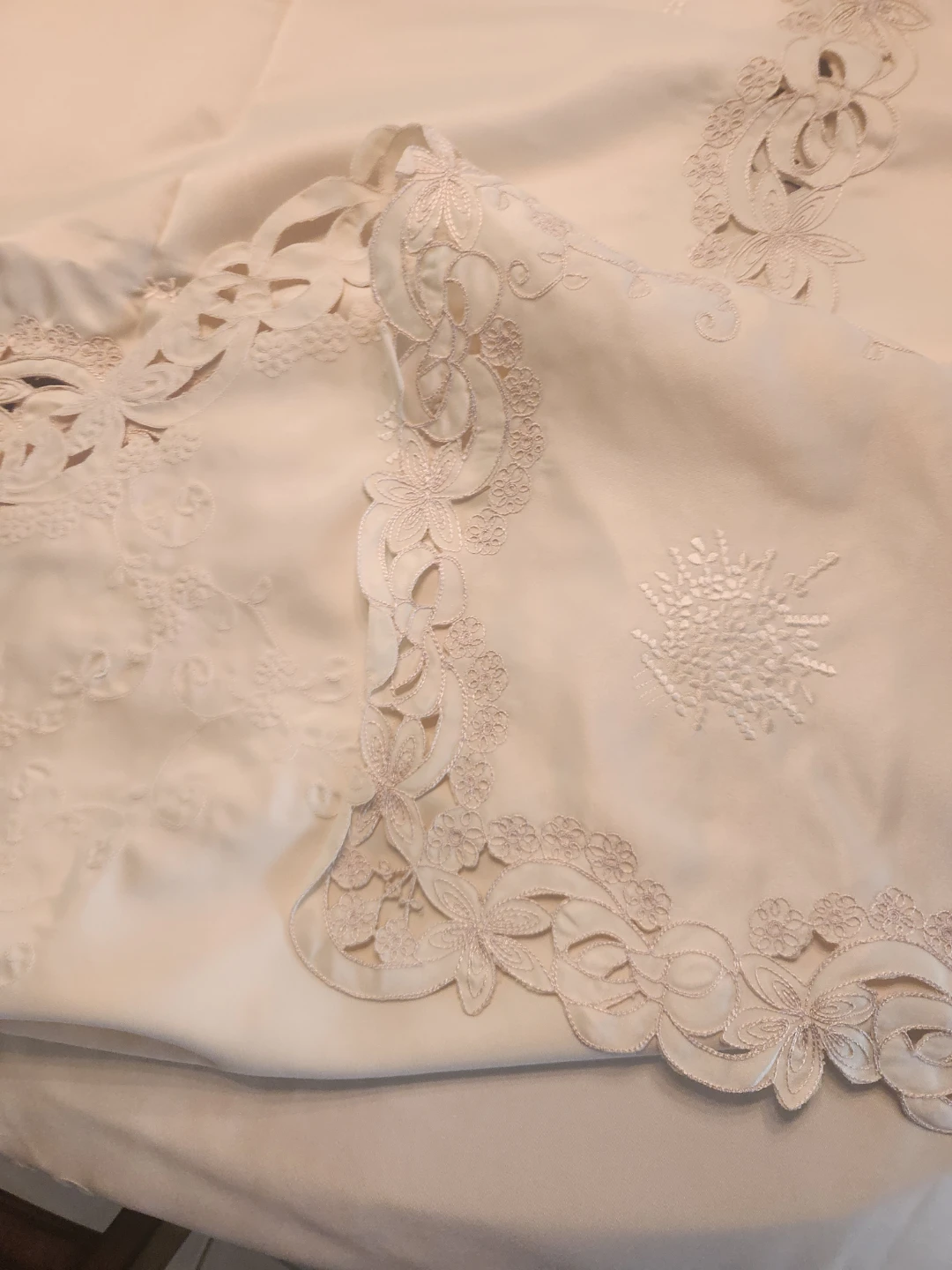 Embroidered Tablecloth with Lace Trim