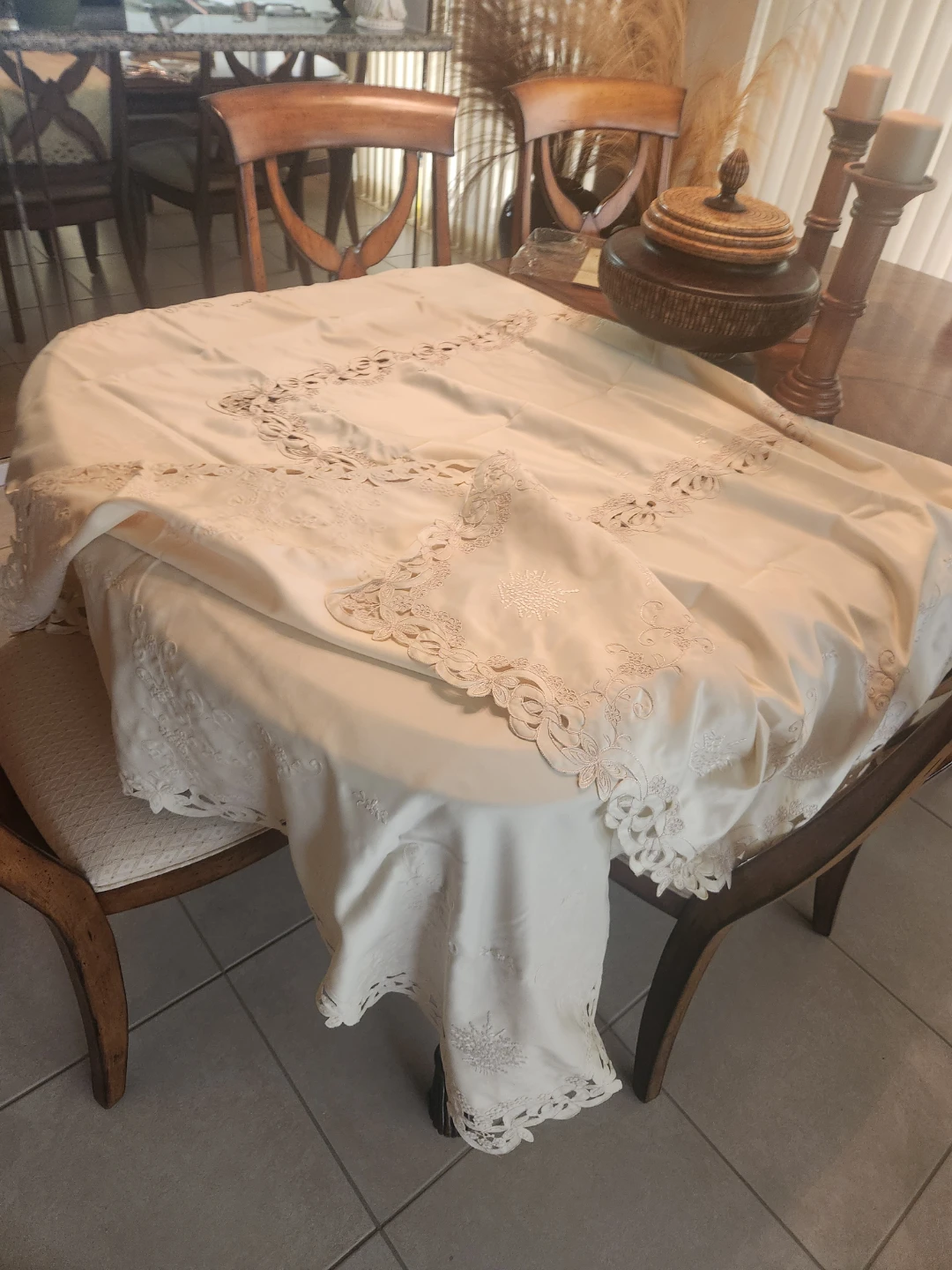 Embroidered Tablecloth with Lace Trim - photo 2