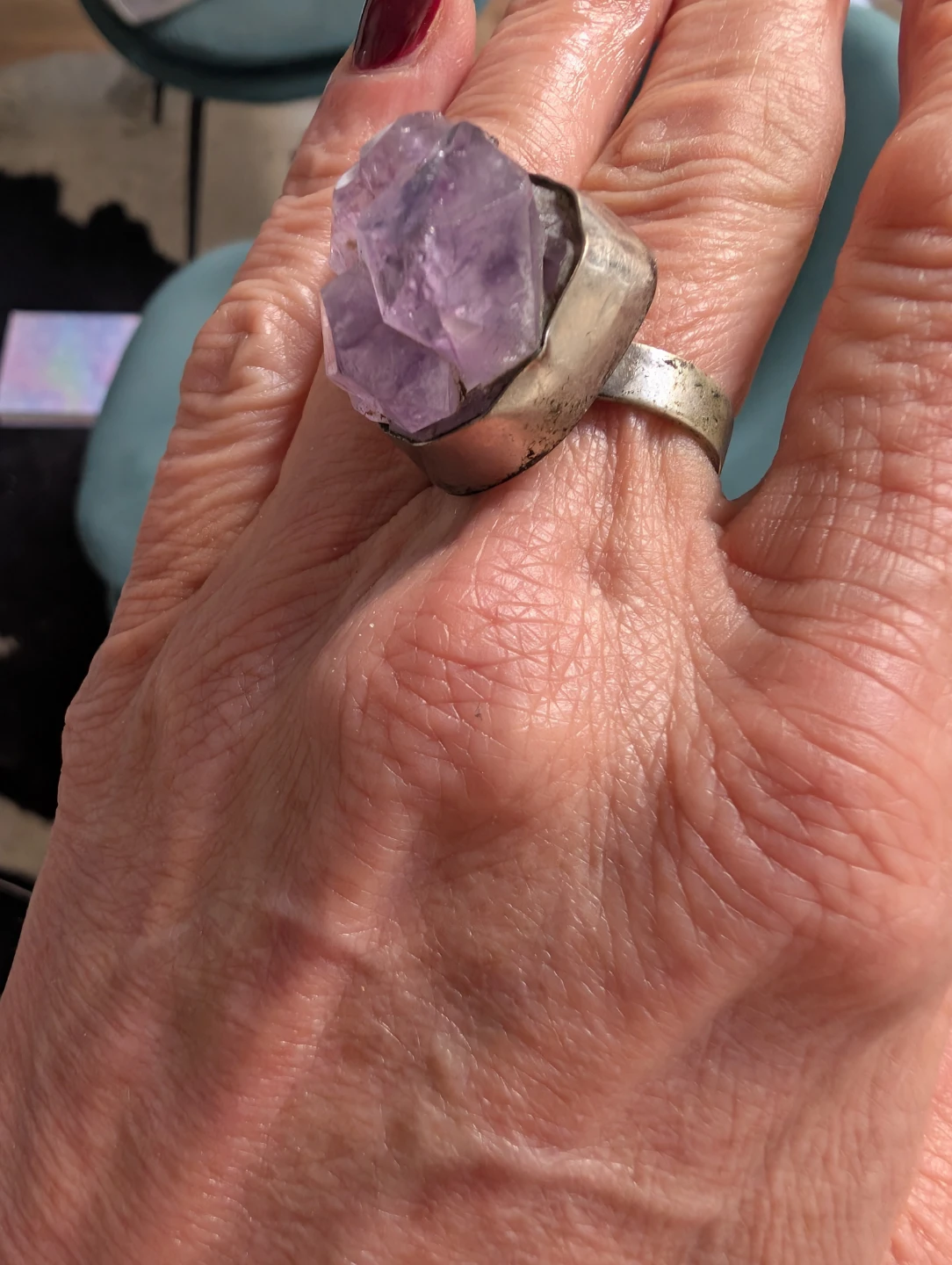 Amethyst Cluster Crystal Ring - Adjustable Size - photo 3