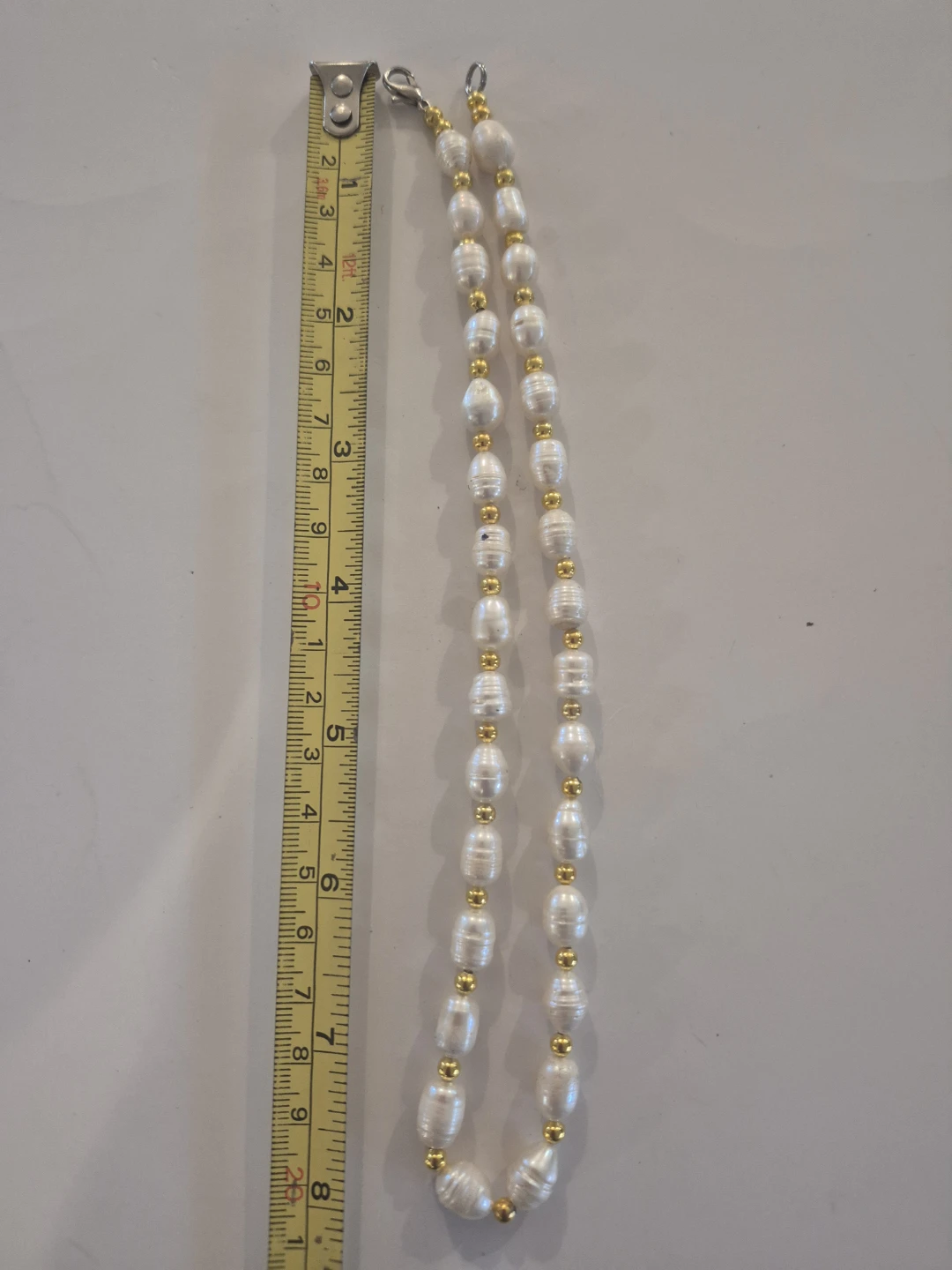 White Pearl Necklace with Gold Beads