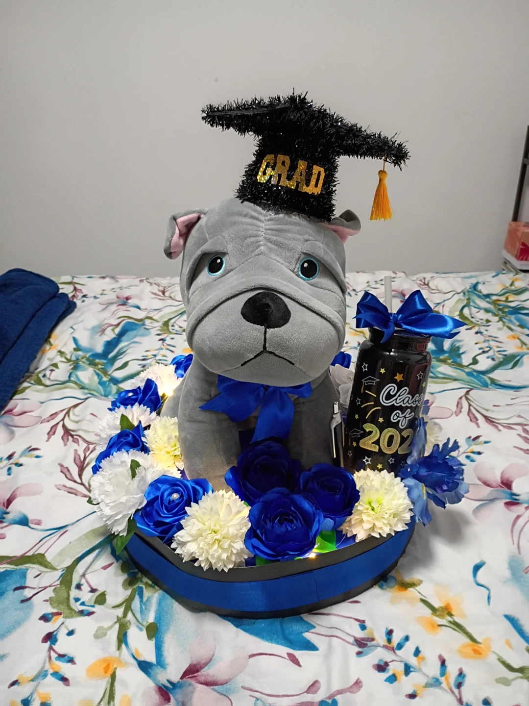 Graduation Dog Plush with Tumbler