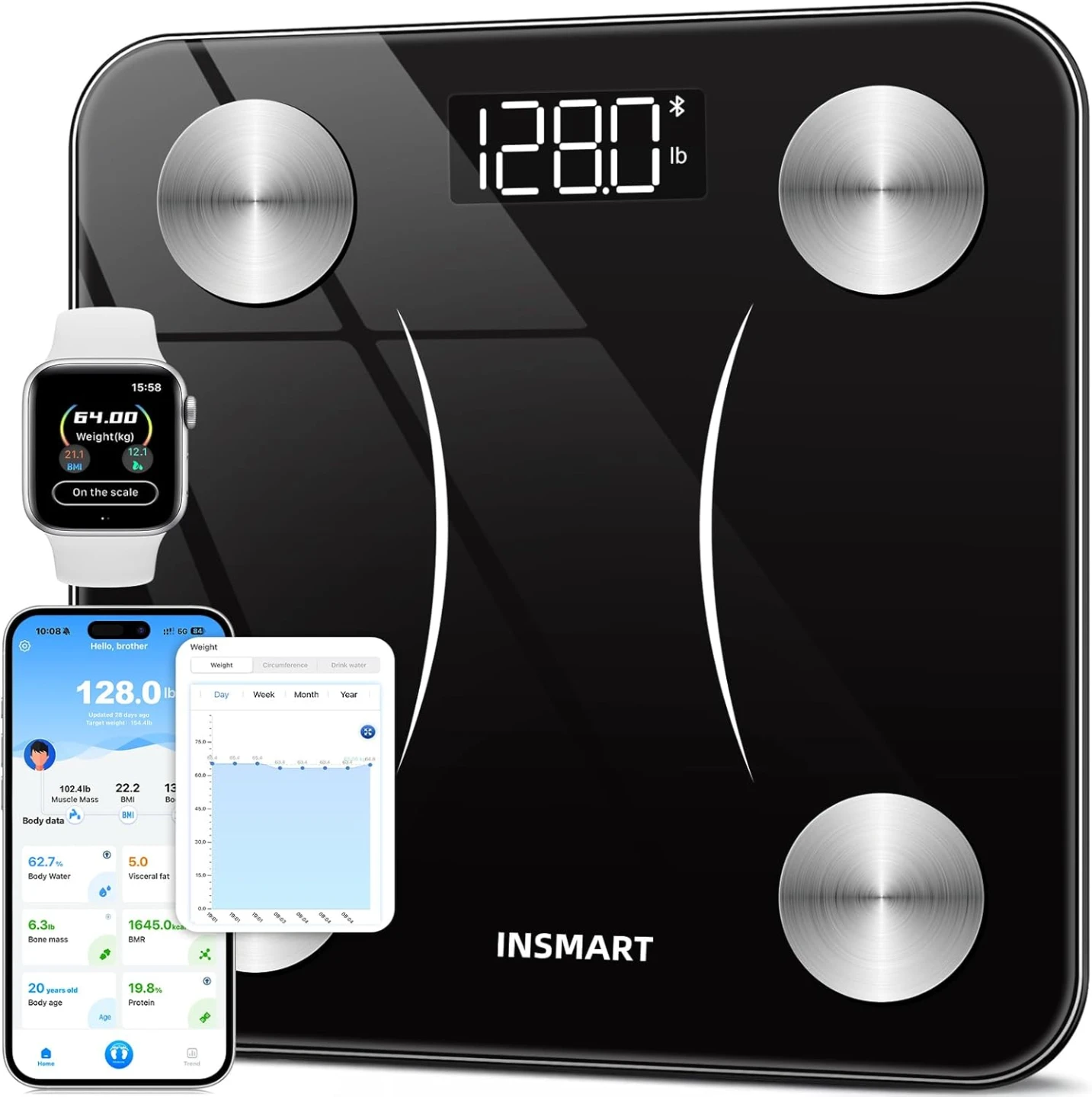 INSMART Bluetooth Smart Scale - Digital Body Fat & BMI Bathroom