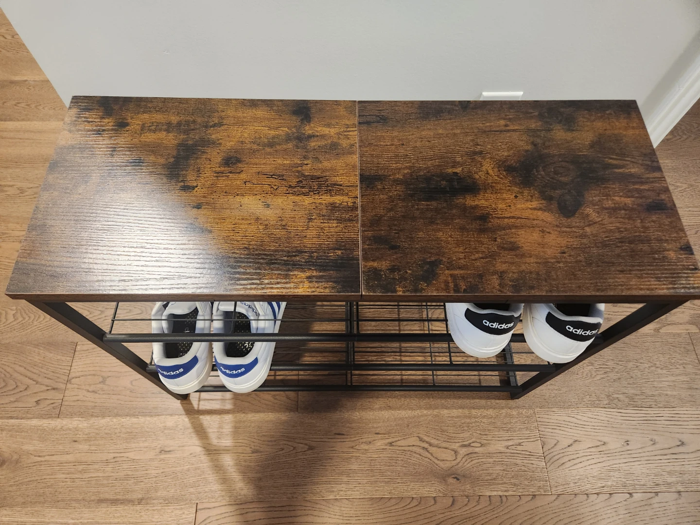 Industrial Style 3-Tier Shoe Rack with Wood Top - photo 2