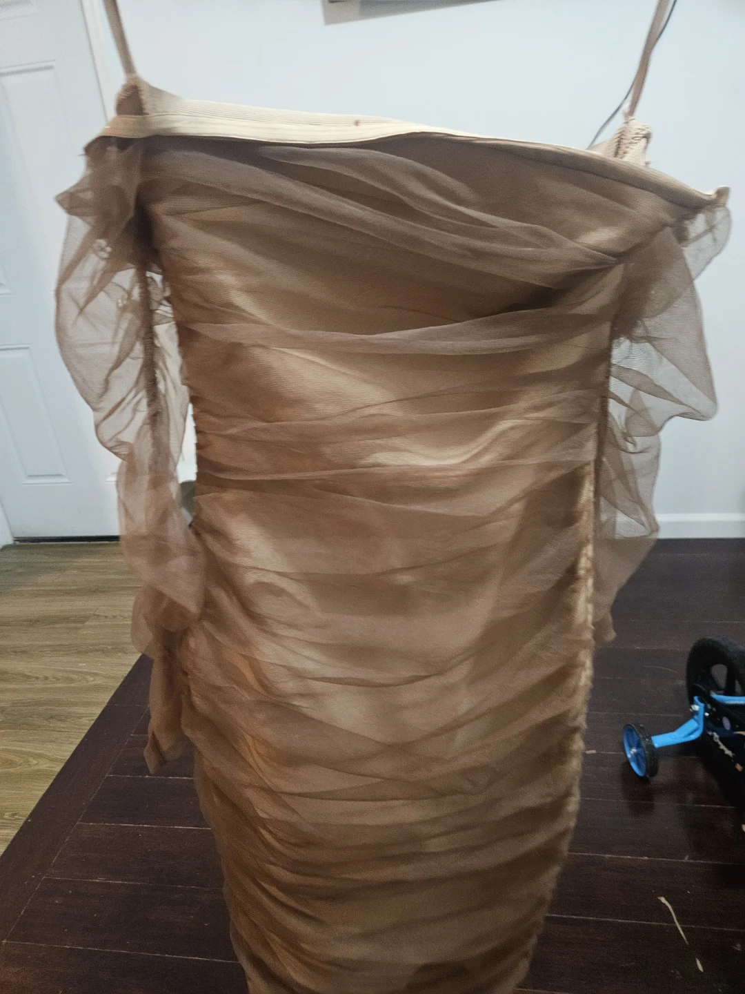 Fashion Nova Ruched Mesh Dress XS Brown