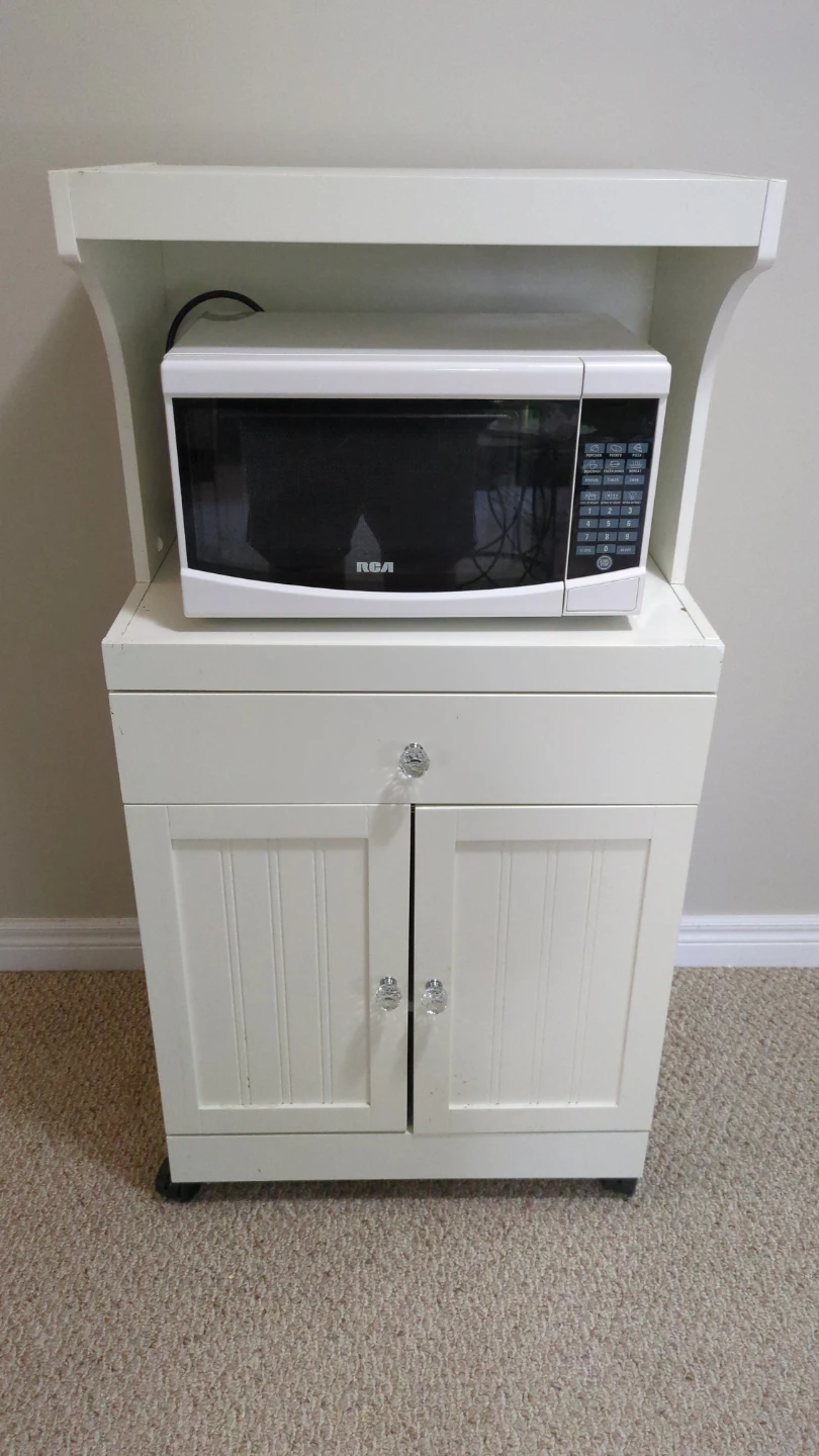 White Kitchen Cart with Cabinet and Drawer