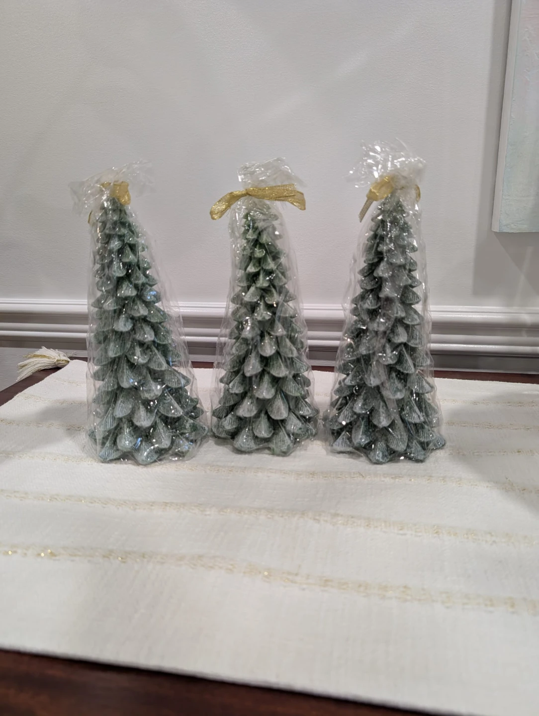 Set of 3 Green Christmas Tree Shaped Candles
