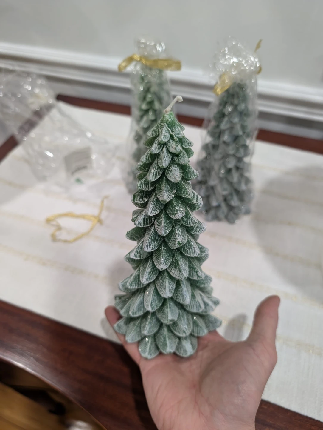 Set of 3 Green Christmas Tree Shaped Candles - photo 3