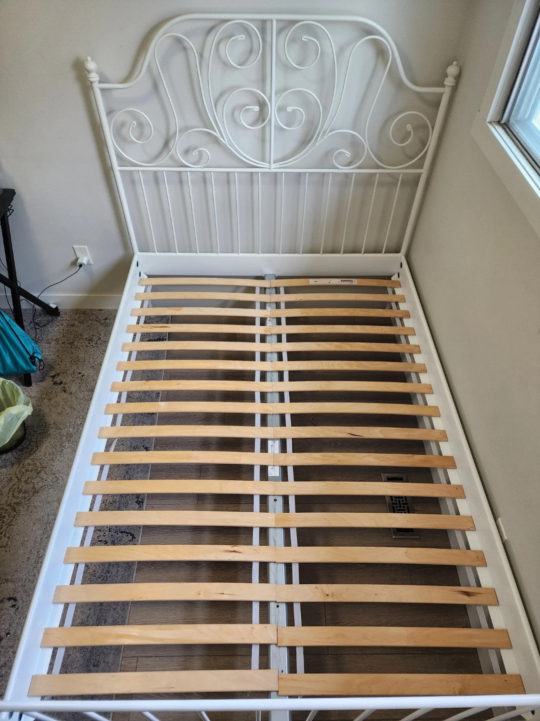 IKEA White Metal Bed Frame with Slats