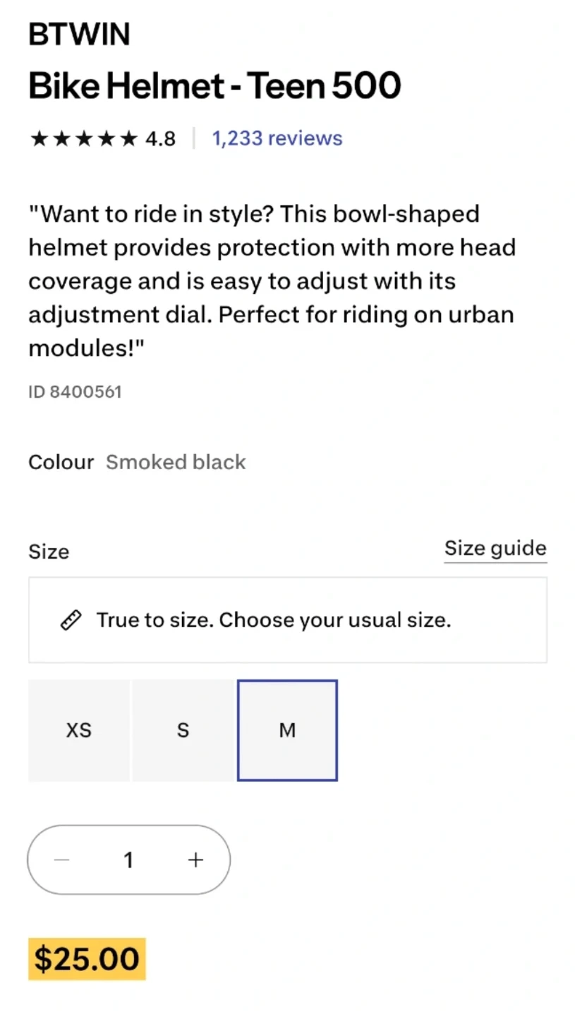 BTWIN Bike Helmet - Teen 500, Smoked Black, Size M - photo 4