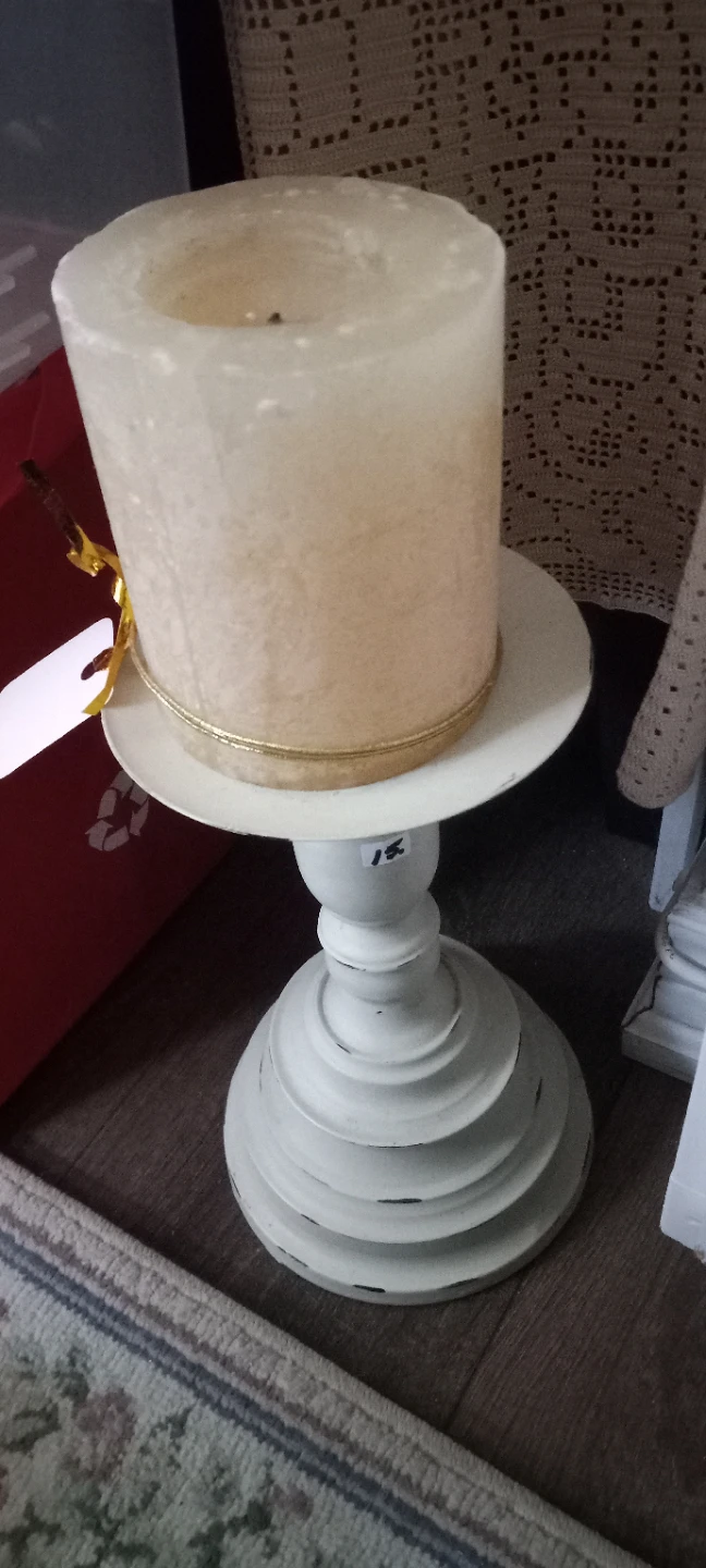 Large Beige Scented Pillar Candle & pedestal - photo 2