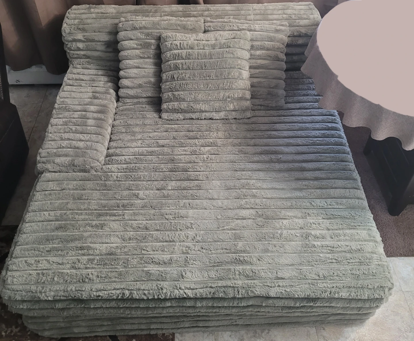 Grey Plush Faux Chaise Lounge Sofa