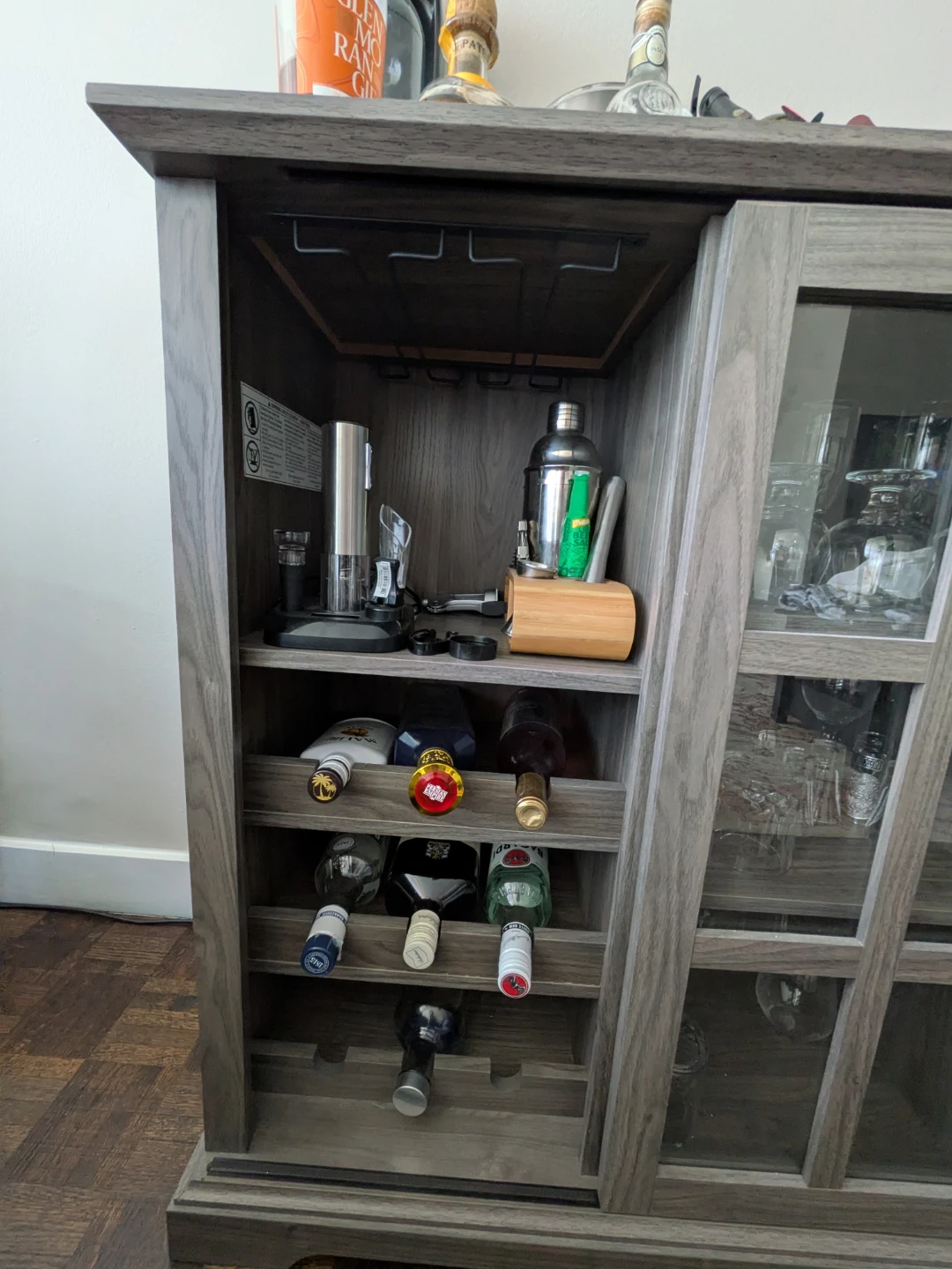 Grey Bar Cabinet with Wine Rack - photo 5