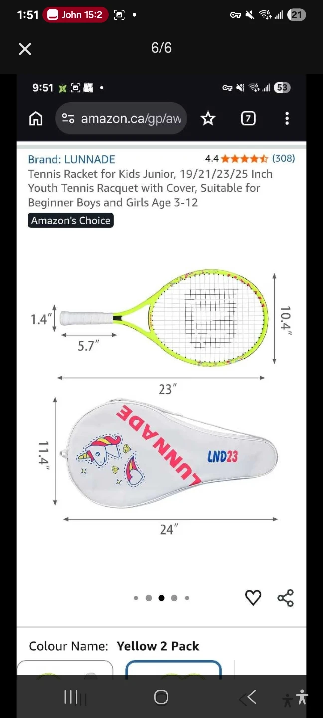 Lunnade Junior Tennis Racquet Yellow 21 Inch $10 - photo 5