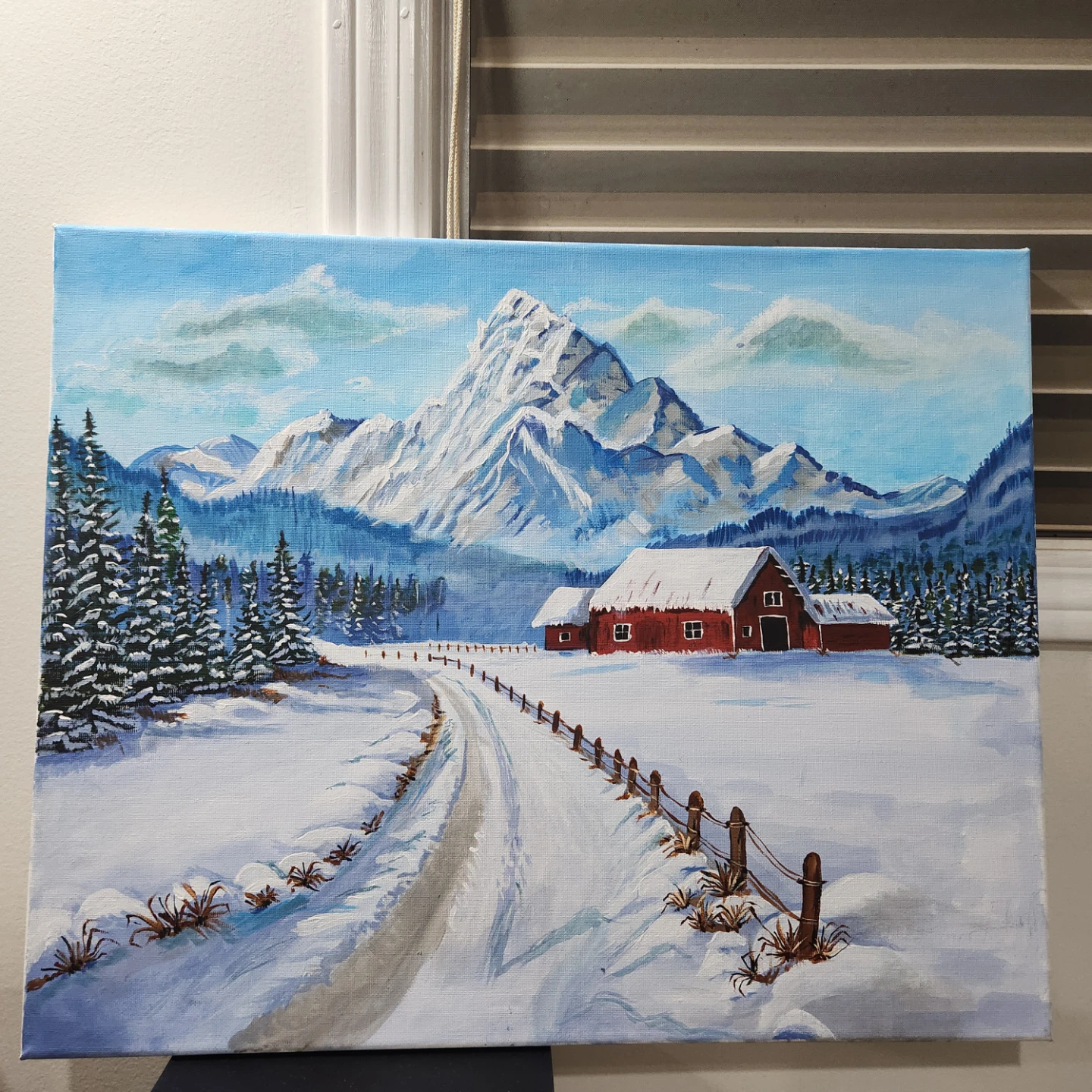 Winter Mountain Barn Landscape Painting - photo 2