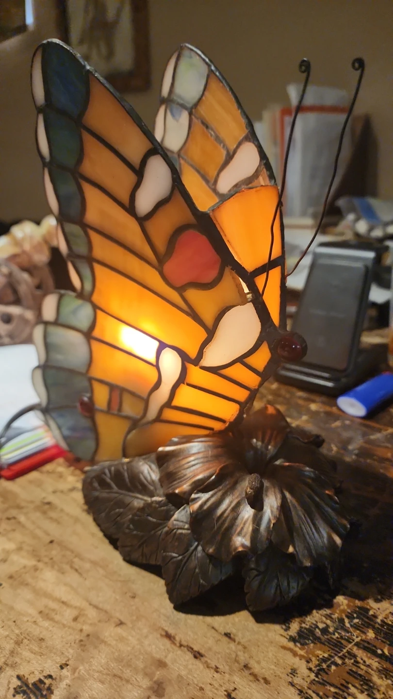Stained Glass Butterfly Tiffany Style Table Lamp - photo 2