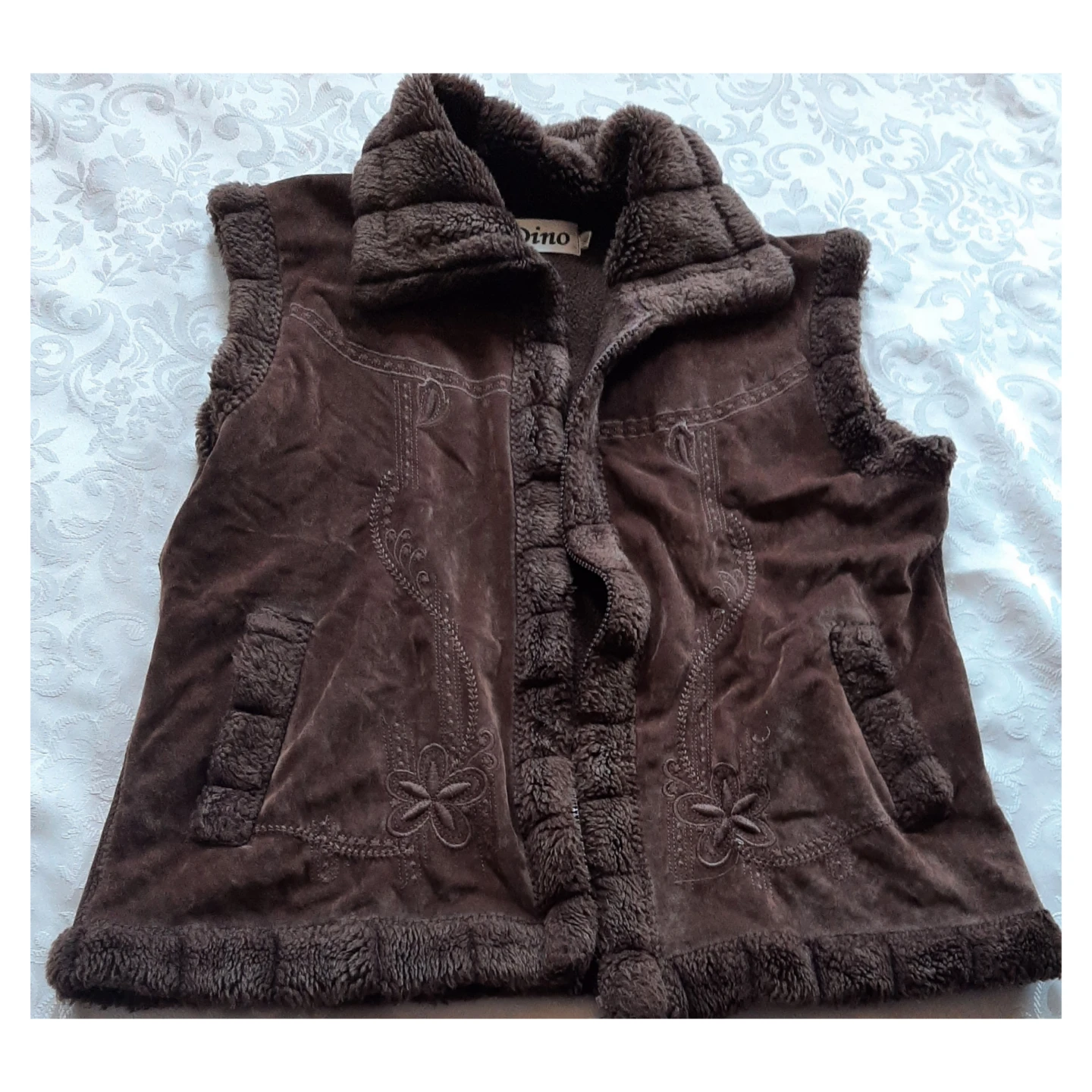 Purple sleeveless cardigan and brown vest