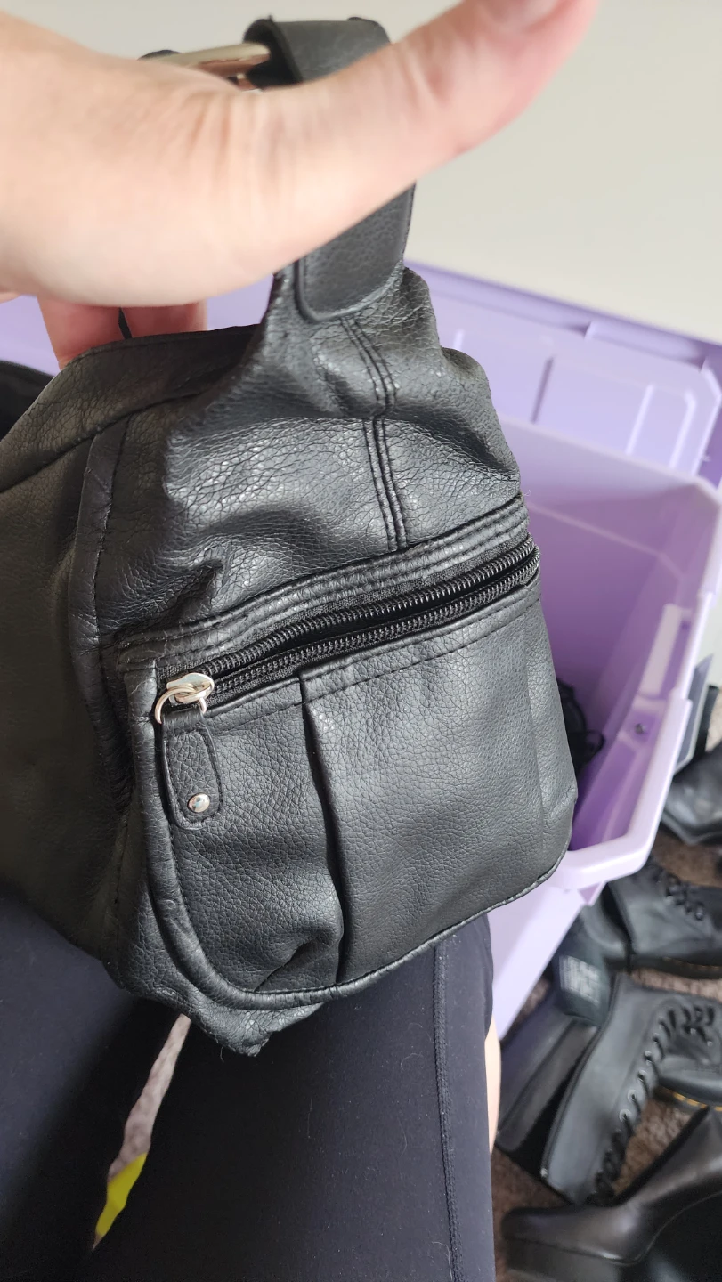 Black Faux Leather Shoulder Bag with Pockets - photo 3
