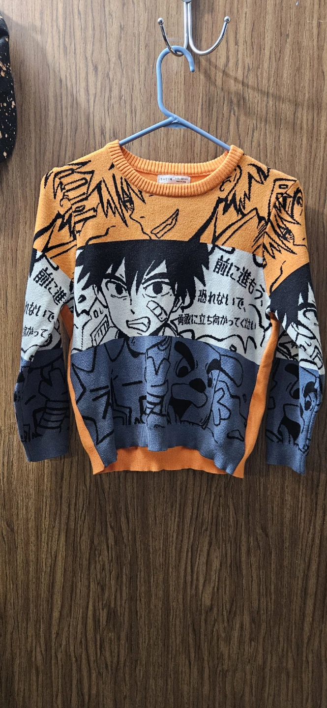Anime Graphic Knit Sweater Orange