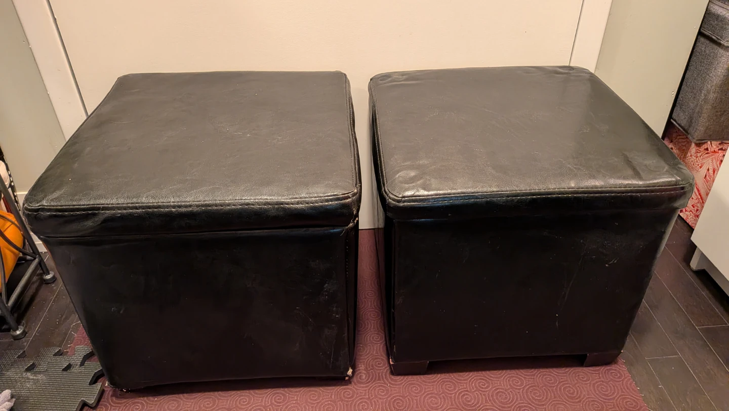 One Single Black Faux Leather Storage Ottoman 15" x 15 x 14