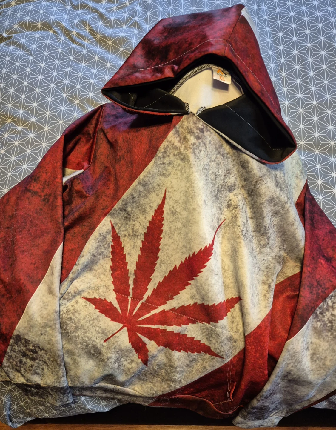Red and Grey Marijuana Leaf Hoodie