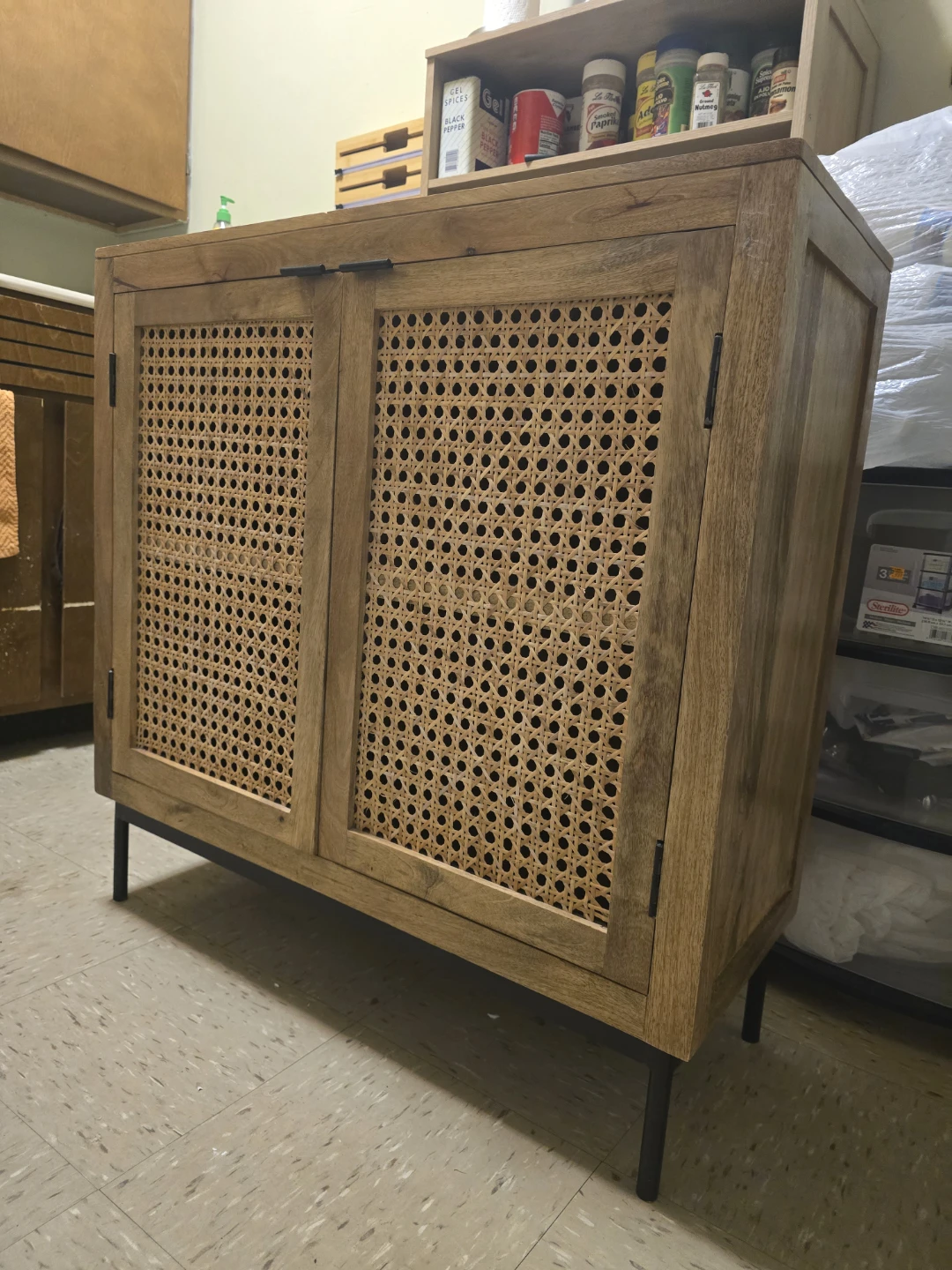 Wooden Cabinet with Rattan Doors