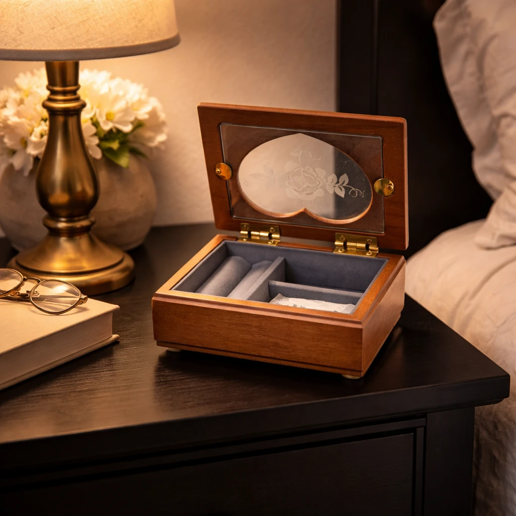 New Wooden Jewelry Box with Heart Window