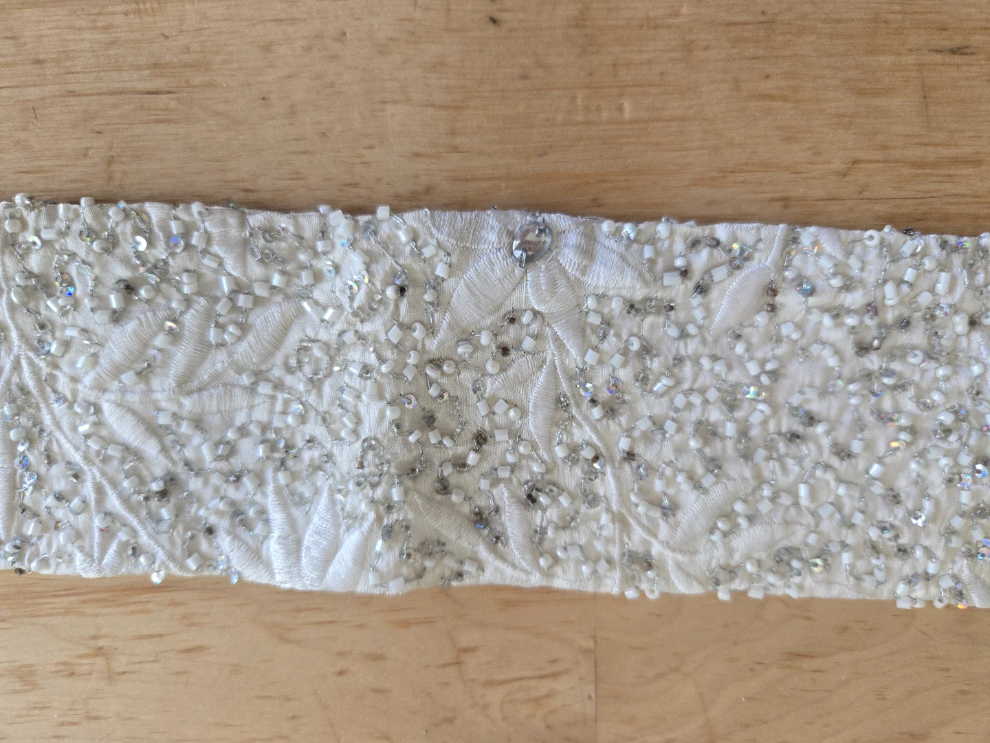 White Beaded Embellished Trim with Flowers