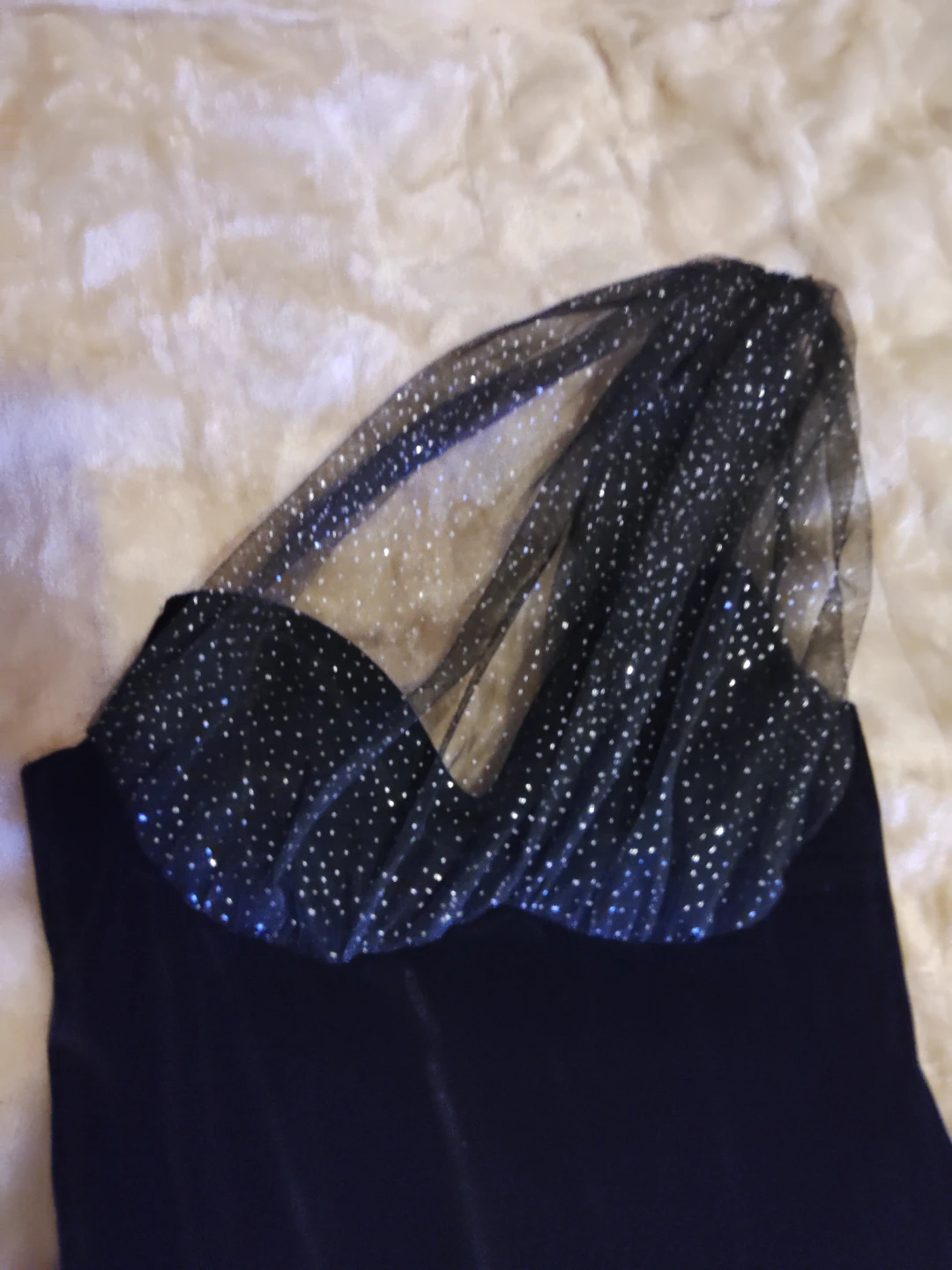 Black Velvet Dress with Sparkly Tulle Overlay - photo 3