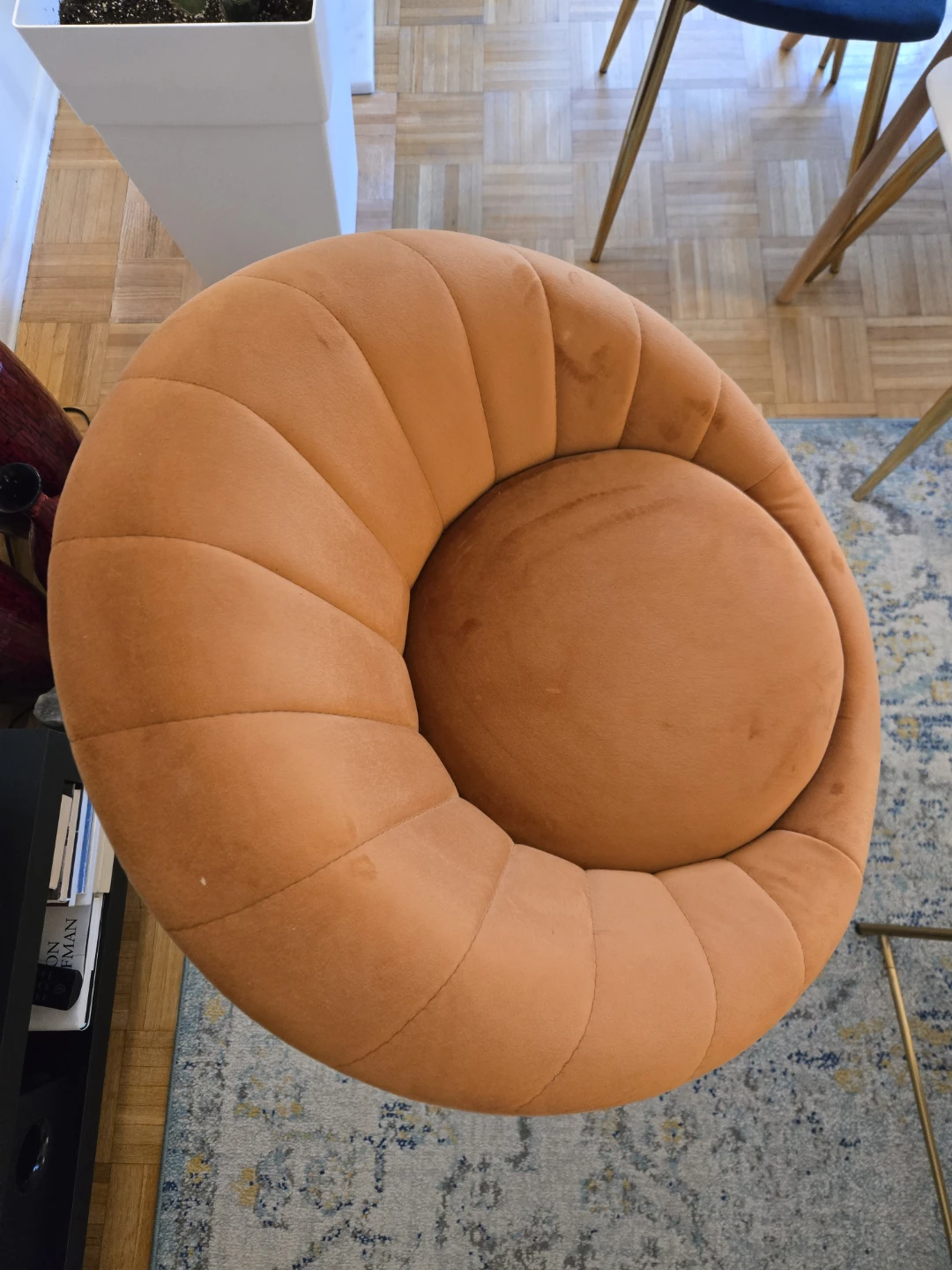 2 Orange Velvet Upholstered Bar Stool with Gold Legs - photo 4