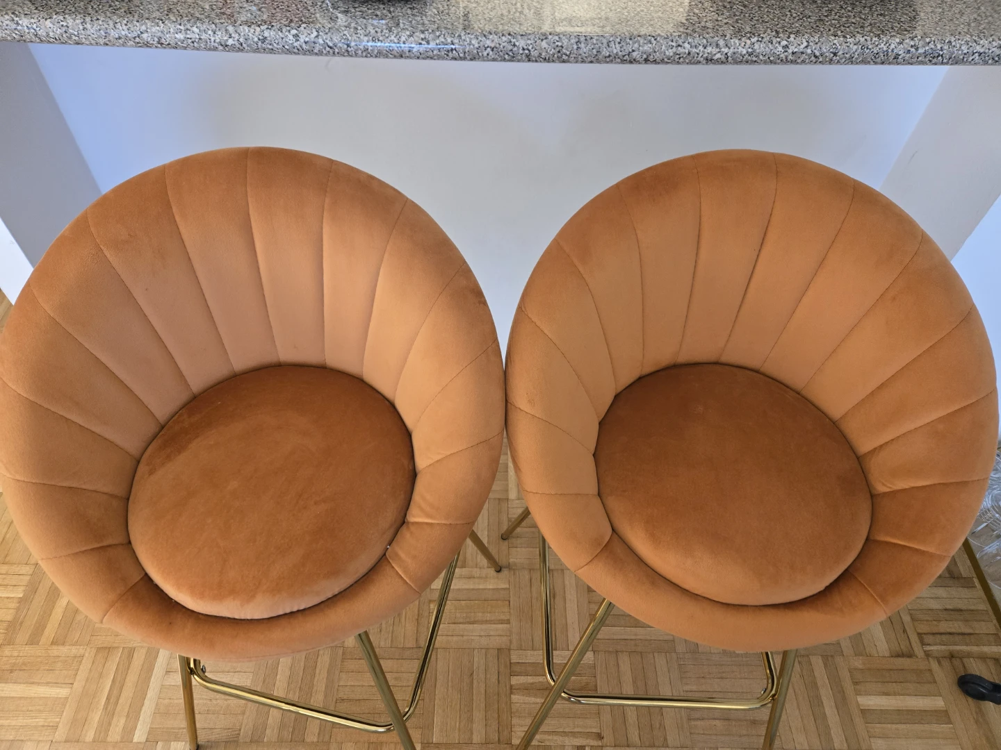 2 Orange Velvet Upholstered Bar Stool with Gold Legs - photo 5