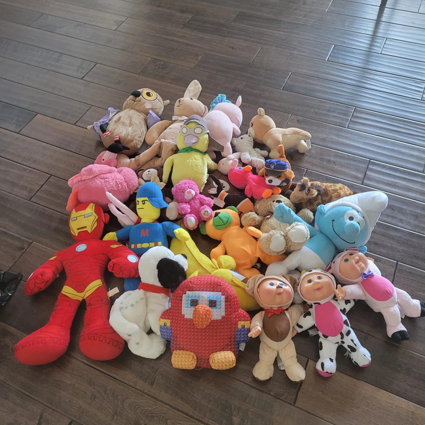 Assorted Plush Toys - Iron Man, Smurf, Cabbage Patch Kid & More