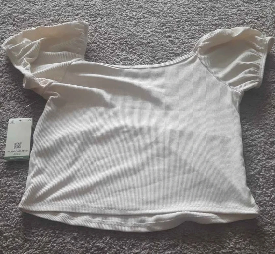 ARDENE Cream Ribbed Puff Sleeve Top XS/TP - photo 4
